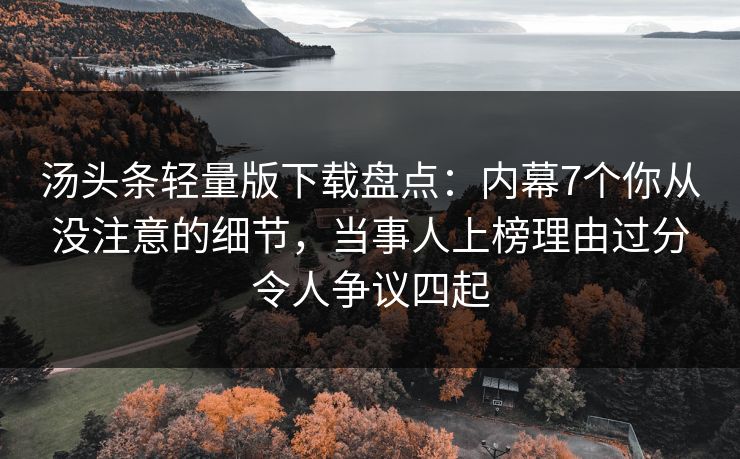 汤头条轻量版下载盘点：内幕7个你从没注意的细节，当事人上榜理由过分令人争议四起