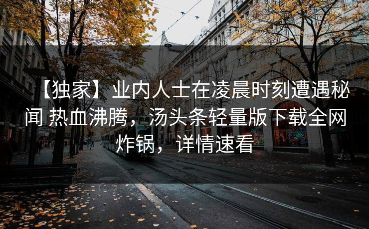 【独家】业内人士在凌晨时刻遭遇秘闻 热血沸腾，汤头条轻量版下载全网炸锅，详情速看