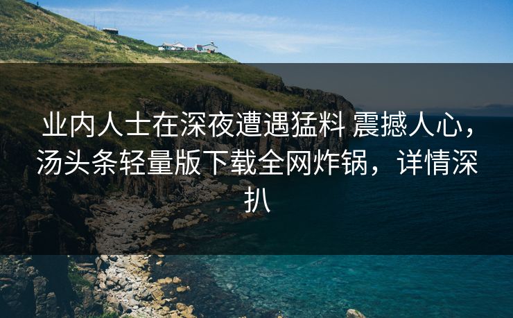 业内人士在深夜遭遇猛料 震撼人心，汤头条轻量版下载全网炸锅，详情深扒